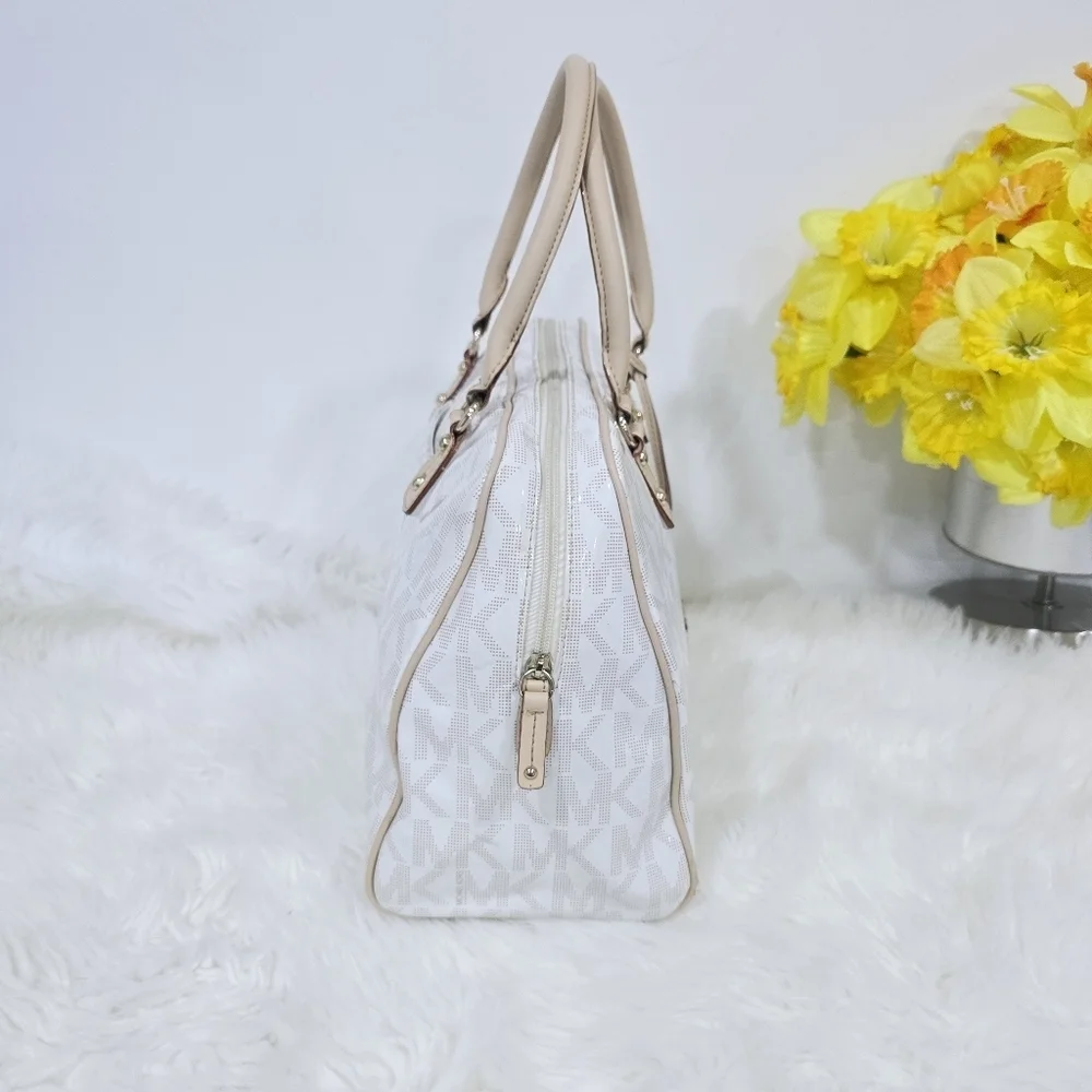 Michael Kors Beige and White Satchel Bag